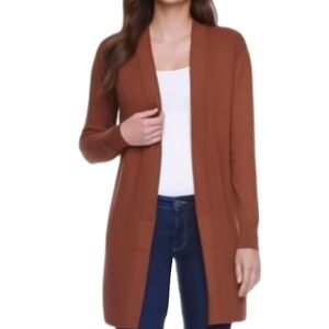 Lands End Women's MTall Cinnamon Cotton Open Long Cardigan Sweater